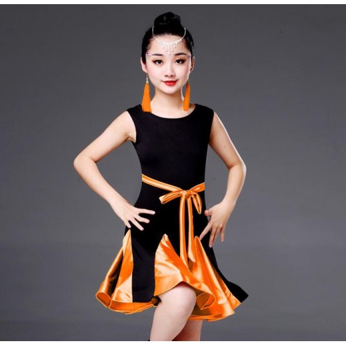 kids latin dress for girls performance competition gold green red ballroom blue turquoise dance dresses